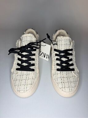 ZARA Cream Tweed Sneakers with Black Laces